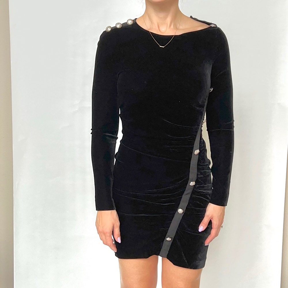 Veronica Beard Velvet Ruched Ira Mini Dress long sleeve. Buttons. Size 0.